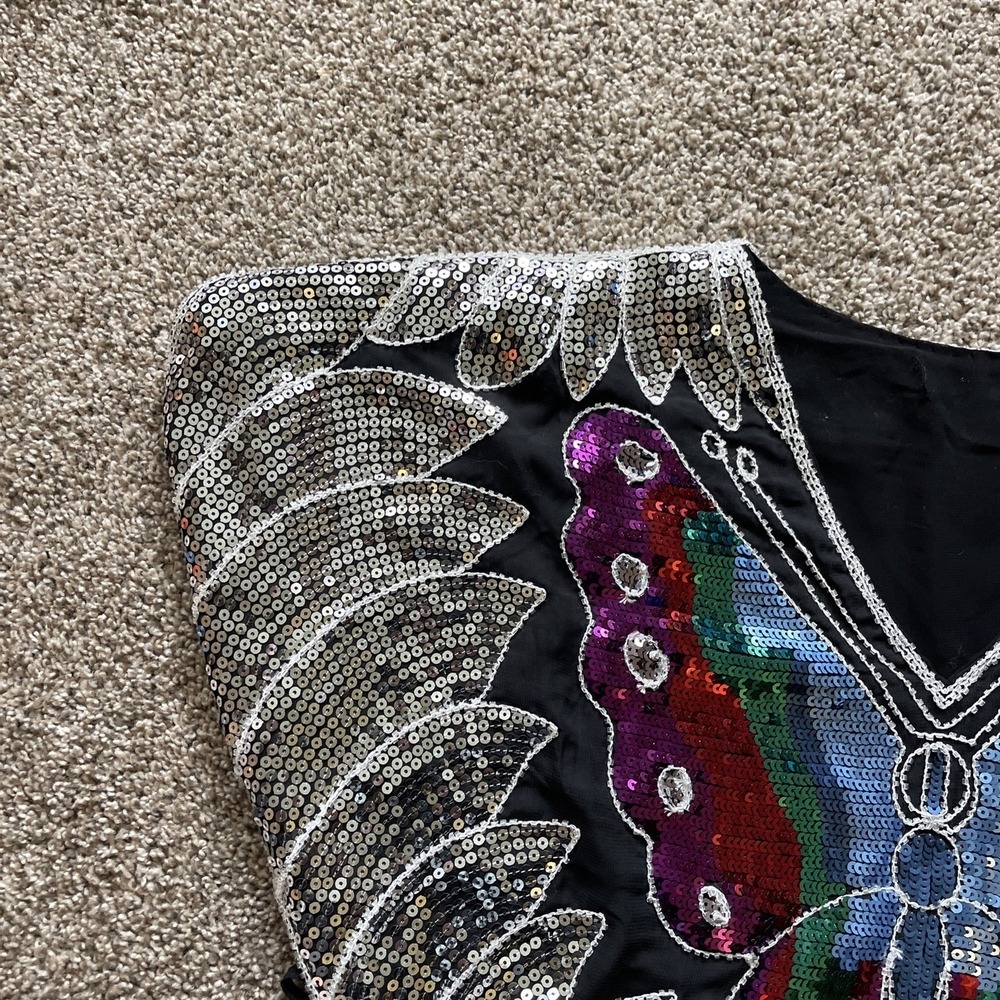VTG Fairy‎ Sequin Butterfly  Top Silk S/M Croquette Bratz Whimsical Babydoll Y2K - Picture 2 of 14
